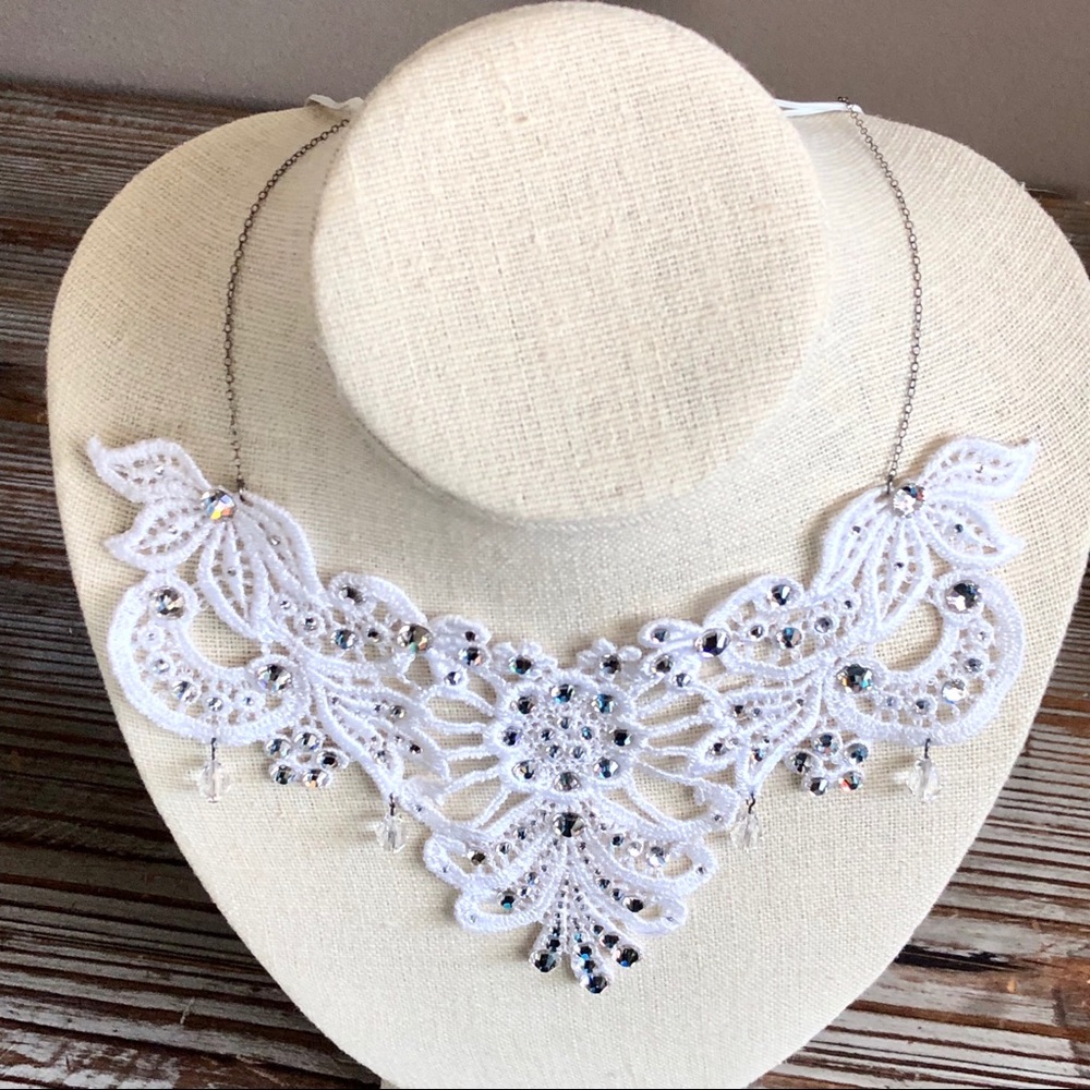 Swarovski Crystals and Lace Bridal Collar Necklace - Picture 8 of 10